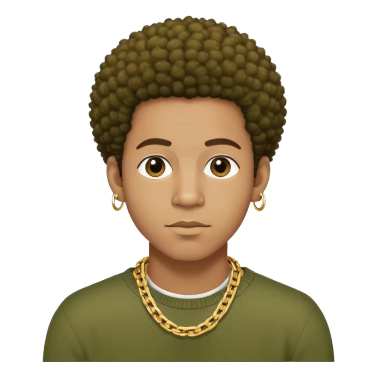 Light brown skinned African American man with very short Afro hair with a olive green sweater and a gold chain and small stud earrings  sticker