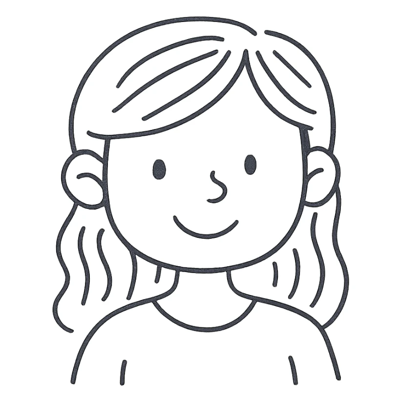 a wonderful girl with brown hair, hand drawn outline icon style sticker
