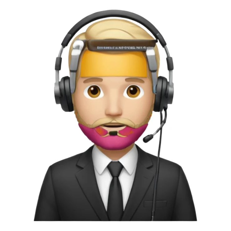 a sales agent with headphones and beard blonde hair sticker