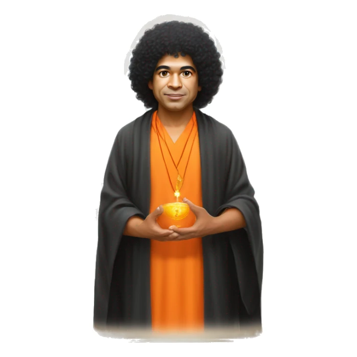 Sathya sai baba black hair with orange robe with blessing with hands sticker