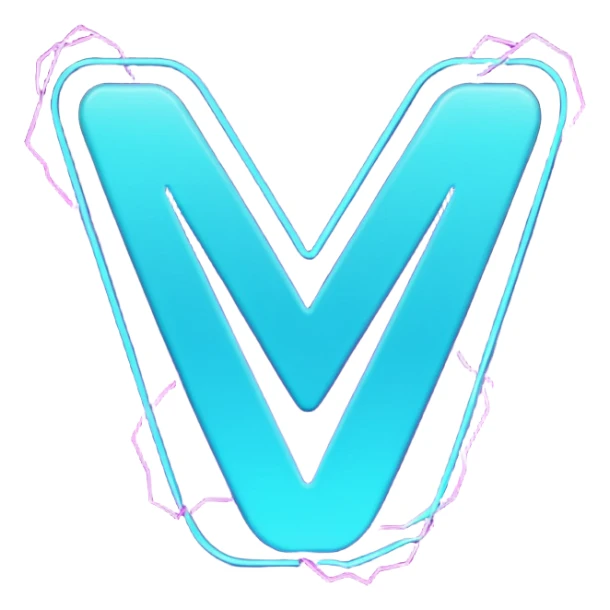 futuristic minimalistic emoji icon, letters "N" formed by three glowing digital lines representing Storm, Atom and NoizeGames, neon purple (#8B5CF6) and cyan (#00E0FF) on dark background, modern tech style, 1:1 aspect ratio sticker