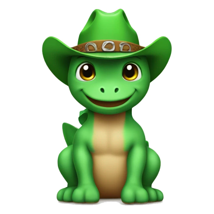 Green baby dinasour wearing a cowboy hat sticker