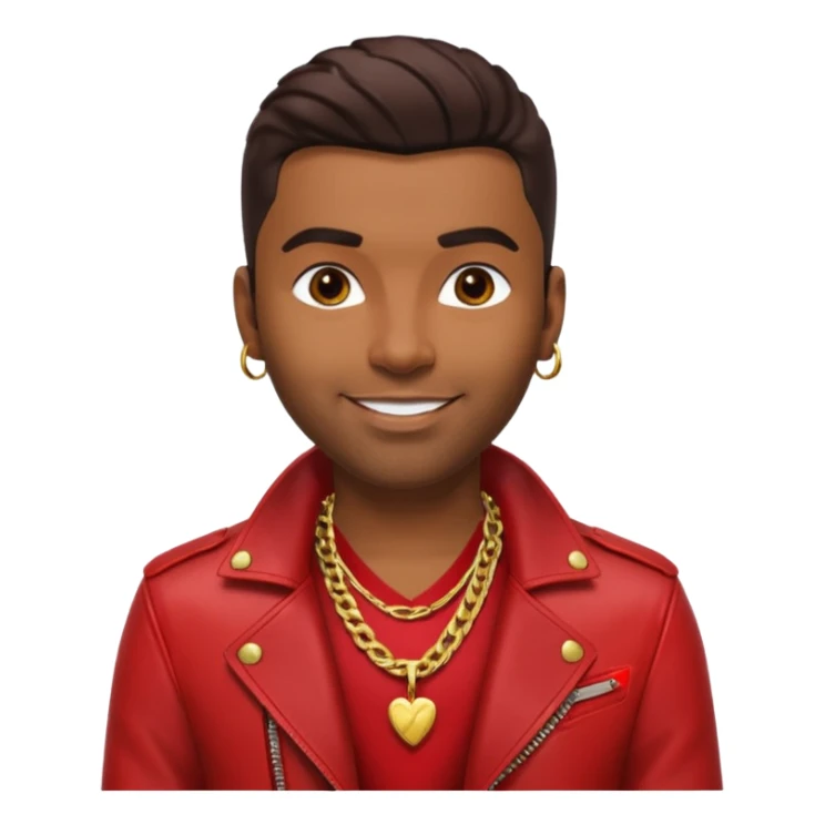 Ginuewine with dark brown hair, chest with necklace, red jacket sticker