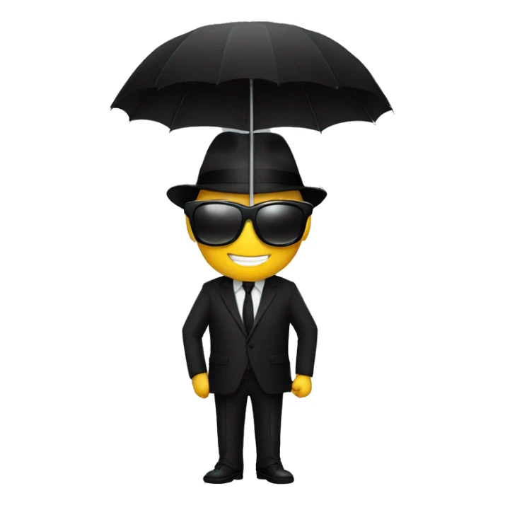 Mysterious guy with black sun glasses  and black suite with n black umbrella  sticker