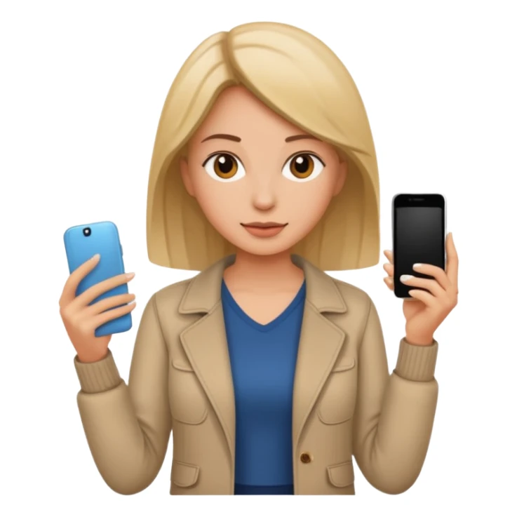 woman casual clothes holding one phone sticker