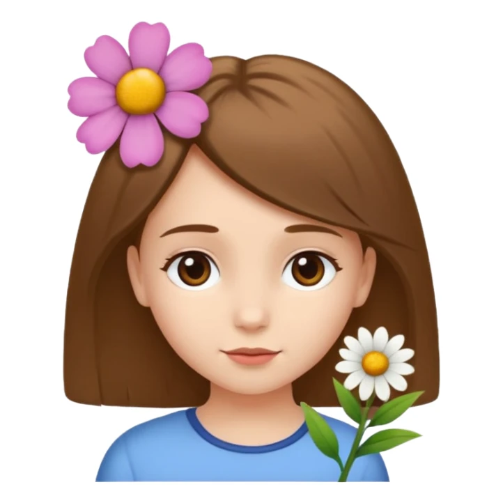 Ein braunhaariges Mädchen (glatte Haare ) mit einen Blume hinter dem ohr lange haare zur Seite kuckend Blume hinter dem rechten Ohr so das man es sieht zur Seite schauen soll das Mädchen also sieht man das Mädchen von der rechten Seite  sticker