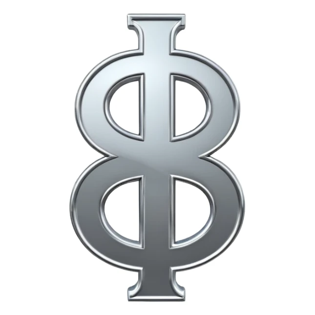 A double dollar sign emoji made of polished silver chrome, smooth metallic surface, glossy reflections, luxury swag vibe, minimal iOS emoji style, centered on white background sticker