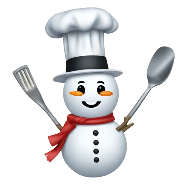 snowman with chefs hat and kitchen utensil sticker
