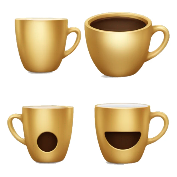 gold dual cup with brown coffee same as bottom a lttle bigger also coffee there sticker