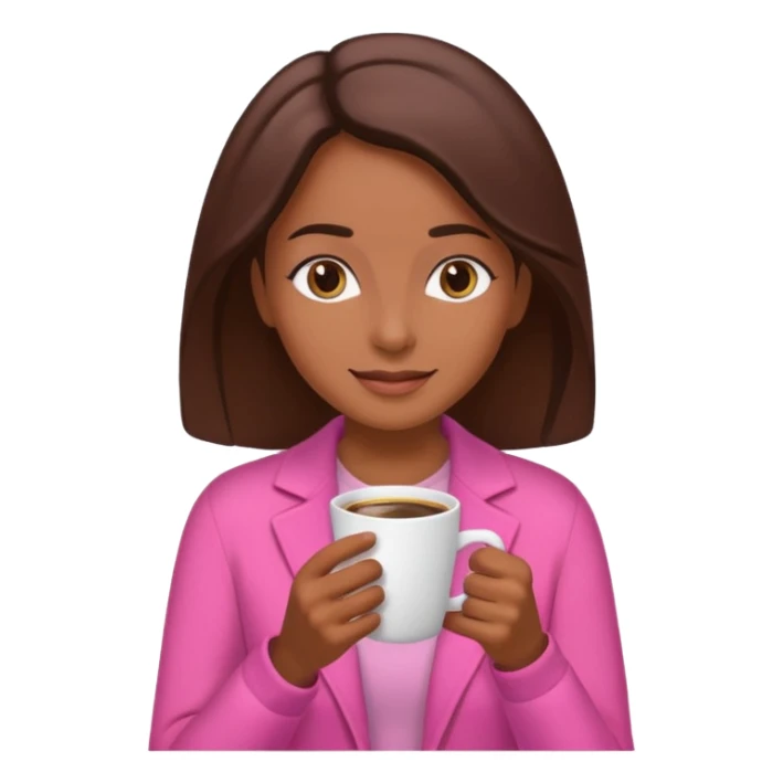 Mulher morena tomando café  com roupa rosa esfriando o café  sticker