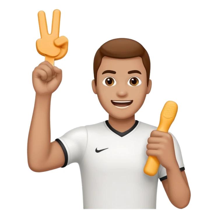 enthusiastic sports fan with foam finger sticker