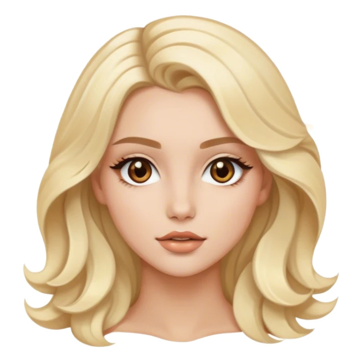 Luxury blonde model, brown eyes, soft sleek wavy hair, pop star sticker