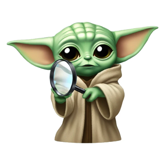 Baby Yoda looks through a magnifying glass sticker