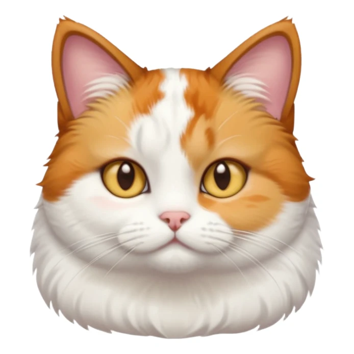 calico and white cat with small head, hazel eyes, and short but chubby body sticker
