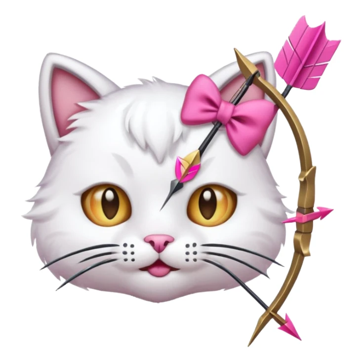 Emoji cat head white emoji with pink bow and arrow sticker