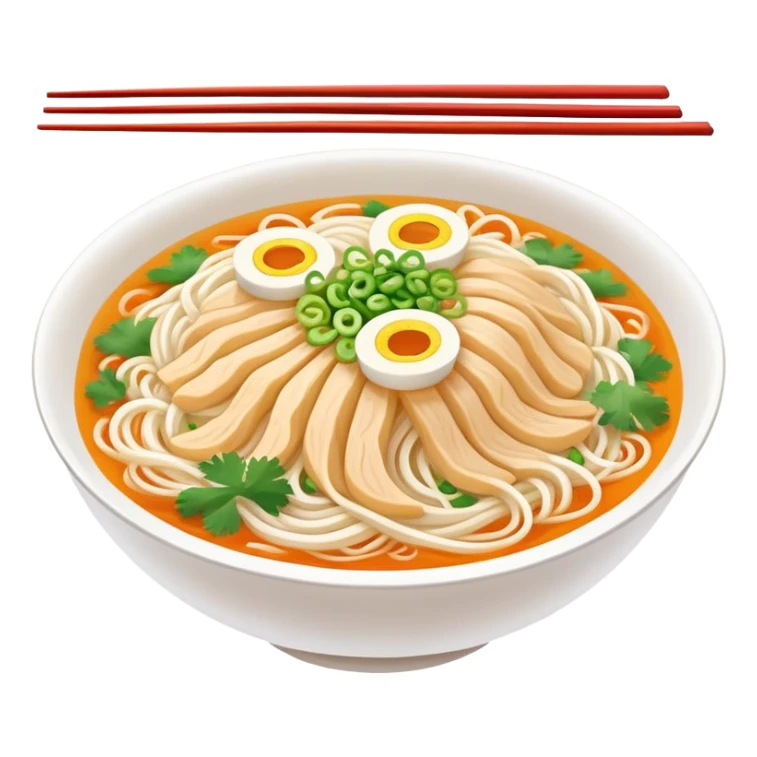 Guilin rice noodles with thin white strands and toppings, simplified emoji style with bold outlines and bright colors, cartoon style Guangxi famous Mi Fen sticker