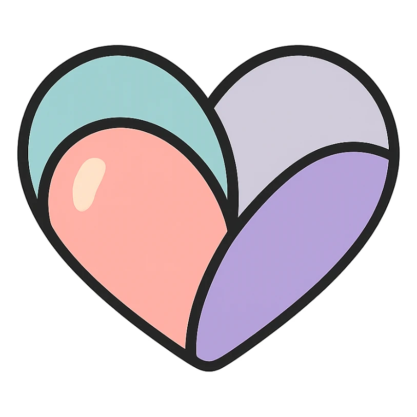 plump heart with asymmetrical shape, icon-color-outlined style, no stripes or decoration, only shape, detailed shadows and highlights, thin clean contours, soft rounded shapes, pastel palette #98B5BC, #B5B3C1, #C9A3C9, #E4C0CA, #F7DCD1, #F7C0AA, modern Japanese pop art and sticker aesthetic, soft lighting, transparent background sticker