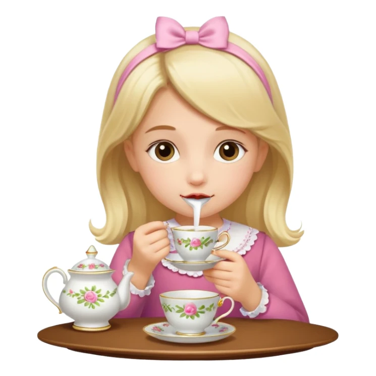 Little girl drinking from a teacup at a tea party sticker
