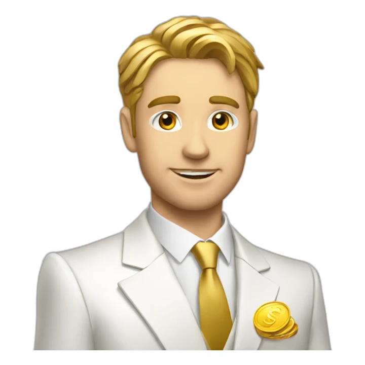 Posh-man-with-white-suit-holding-golden-coins sticker