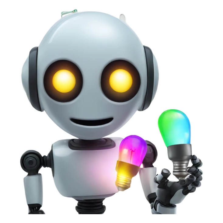 cute robot holds colorful light bulbs sticker