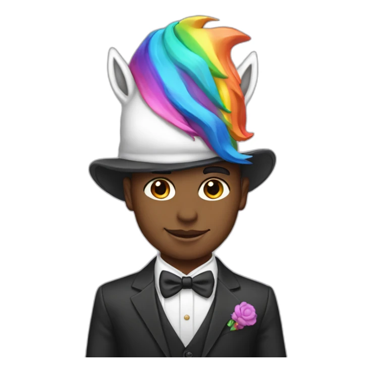 Posh-boy-with-suit-and-rainbow-unicorn-hat sticker