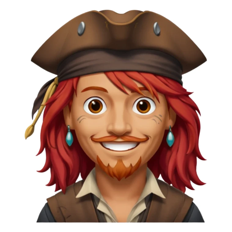 Jack Sparrow smiling, red hair sticker