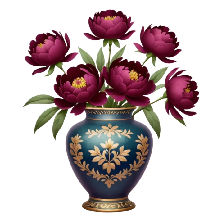burgundy peonies in a vintage vase sticker