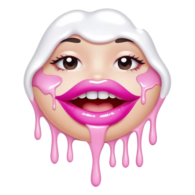 Floating pink glossy lips with very white paint dripping off sticker