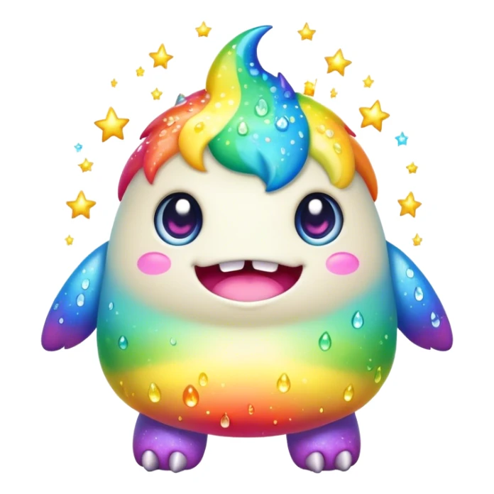 Kawaii derpy fat rainbow monster with magic sparkles, rich textures, visually rich, so lifelike that it feels like it could leap off the page at any moment sticker