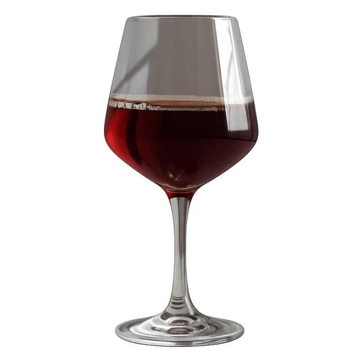 Remove the background and keep only the realistic glass of red wine with a transparent background in photorealistic style. sticker
