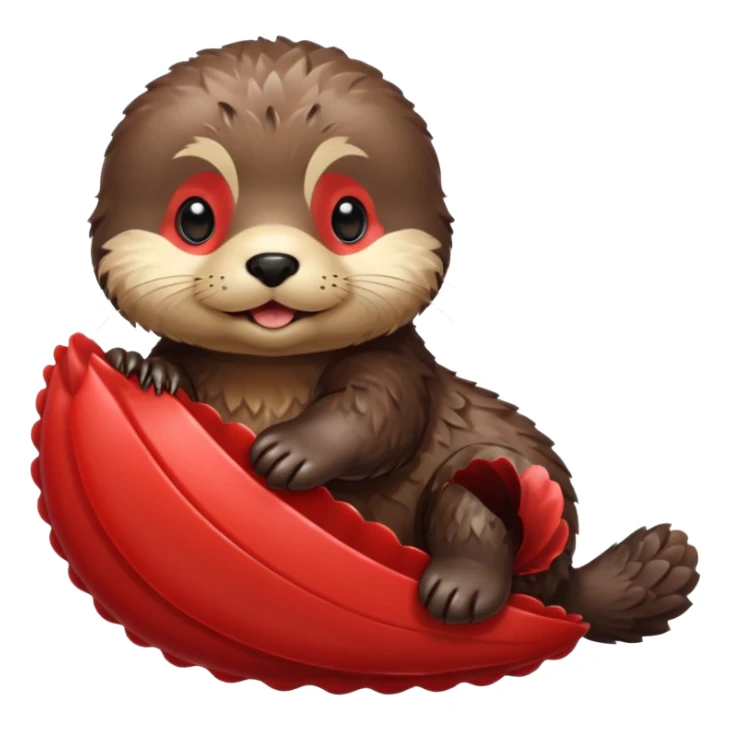 baby sea otter pup with red scallop sticker