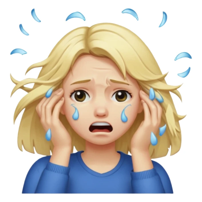 A crying girl that is pulling out and ripping her hair sticker
