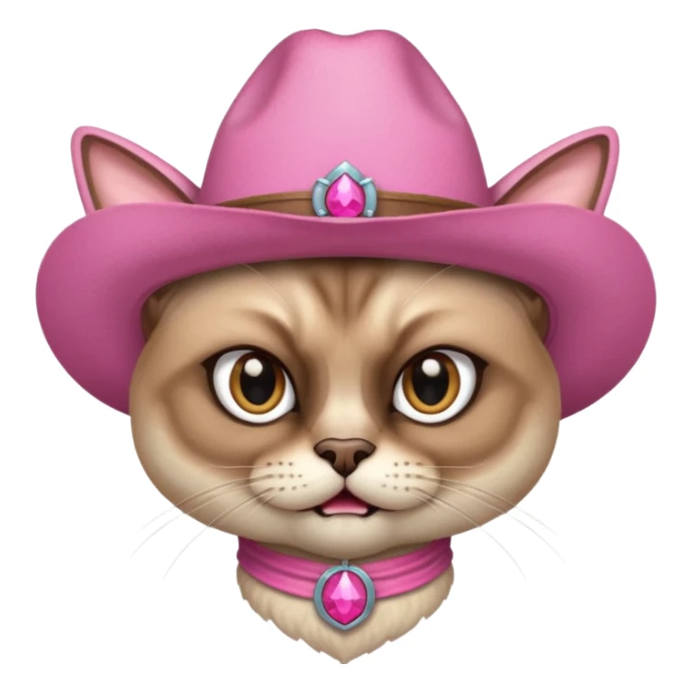 Angry siamese cat wearing pink cowboy hat sticker