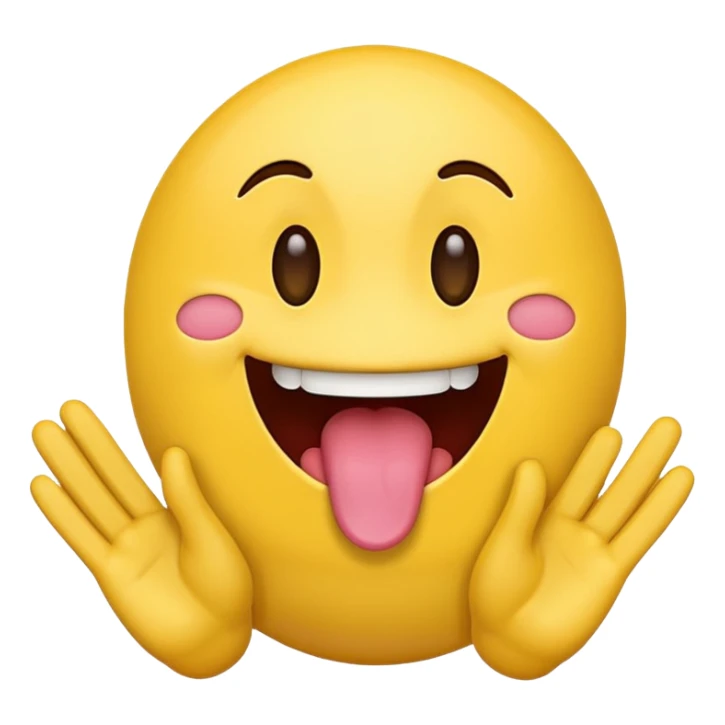 emoji with tongue sticking out and hands beside it   sticker