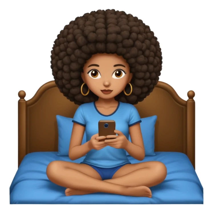 a slim thick black girl sitting on her bed with a big afro her phone sticker