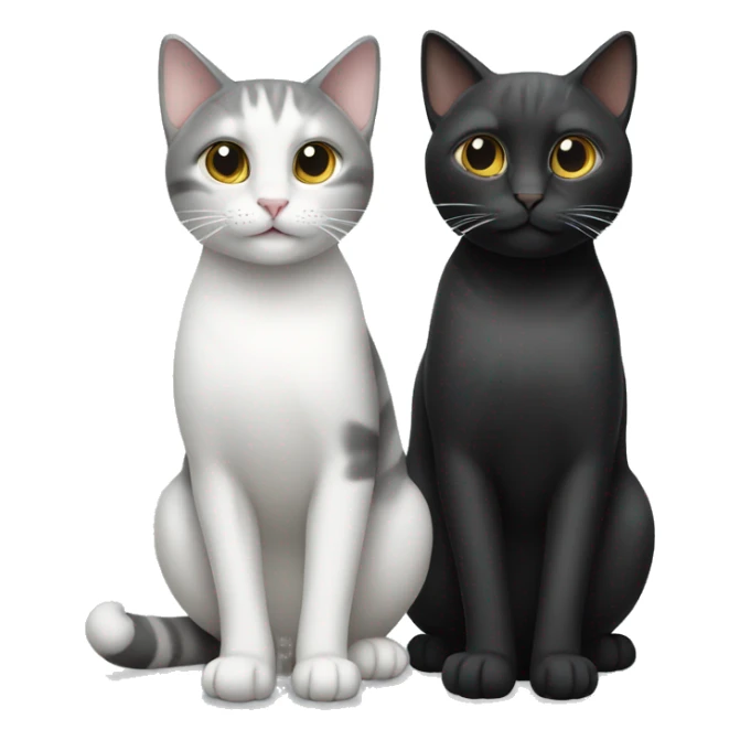 two cats: one that is grey and white, and one that is black sticker