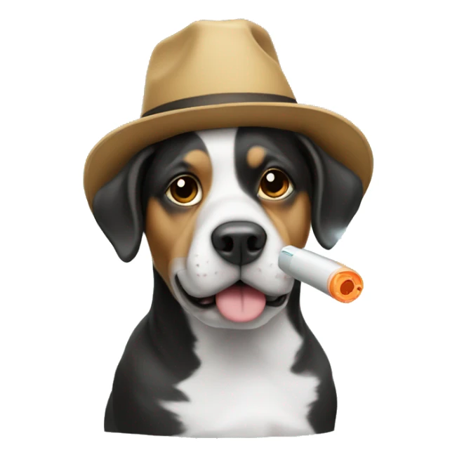 dog wearing a hat with a vape sticker