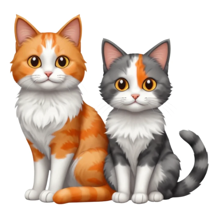 a realistic looking very fluffy grey and white cat with grey legs and white paws, sitting next to another cat sticker