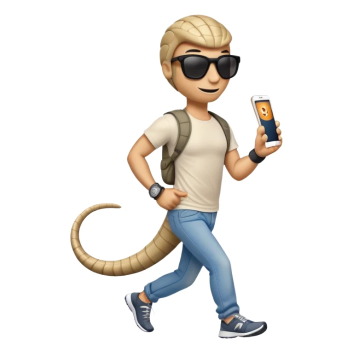friendly anthropomorphised cobra in jeans and a t-shirt, wearing dark sunglasses, jogging upright in relaxed pose sticker