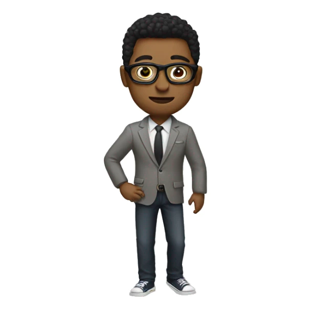 a man wearing jacket and a pant wearing a spects and ring in his ring finger sticker