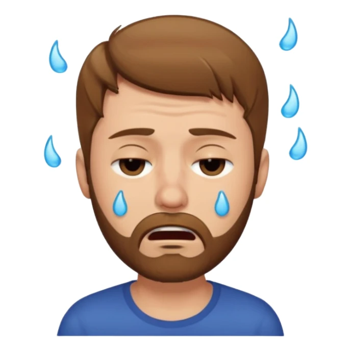 A man with light brown hair and a short brown beard making a wah cry face with eyes closed sticker