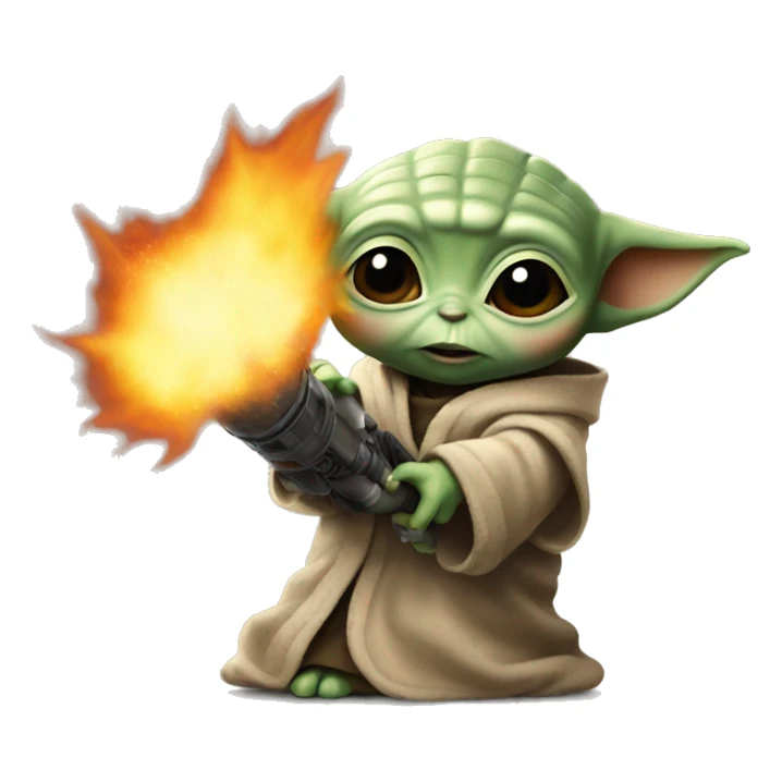 Baby Yoda with the Flamethrower sticker