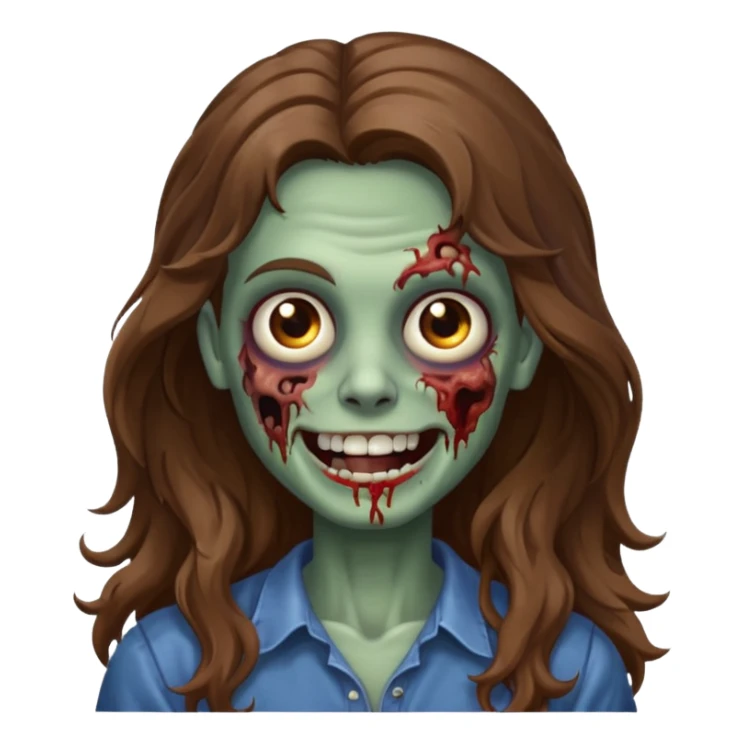 zombie com cabelo ondulado longo marrom e sem franja fofa sorrindo sticker