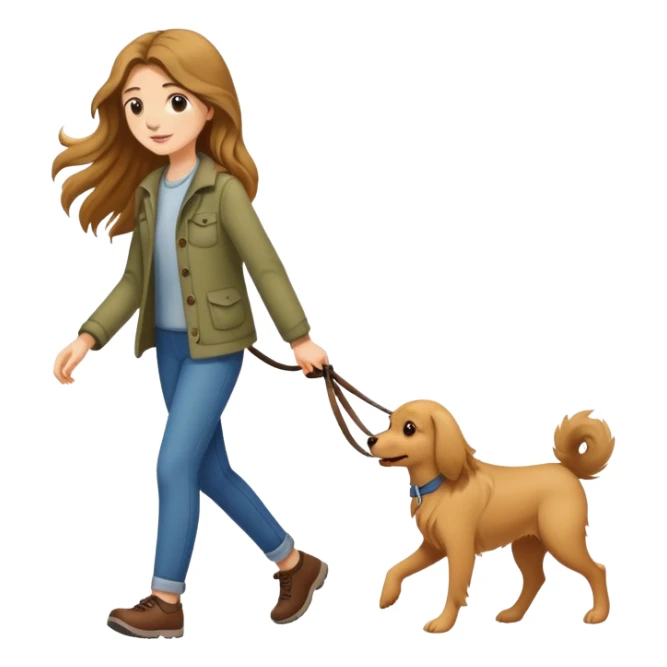 A long-haired girl walking her dog sticker