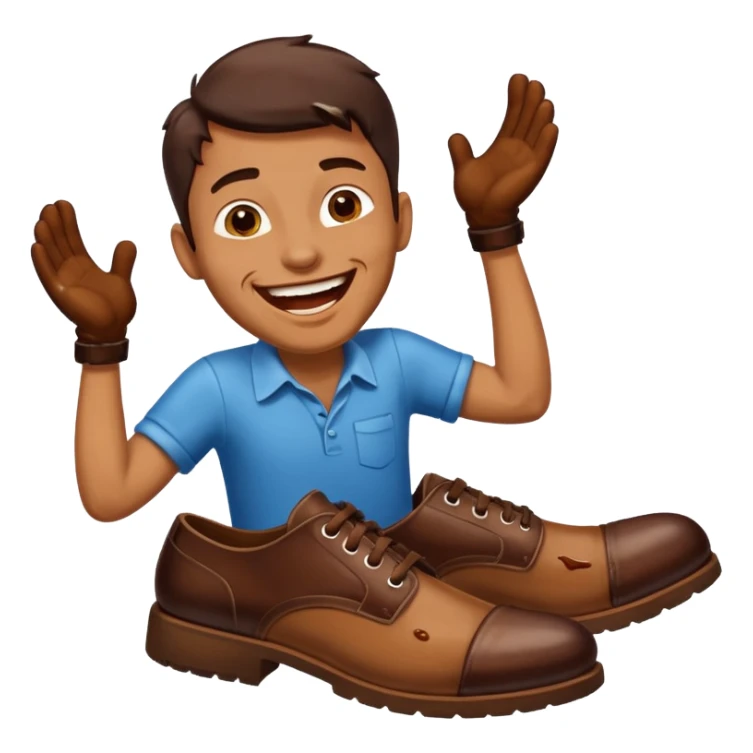 Man laughing with chocolate stain on shoe sticker