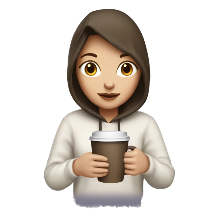 brunette white Girl with a hoodie, holding her cup of coffee sticker