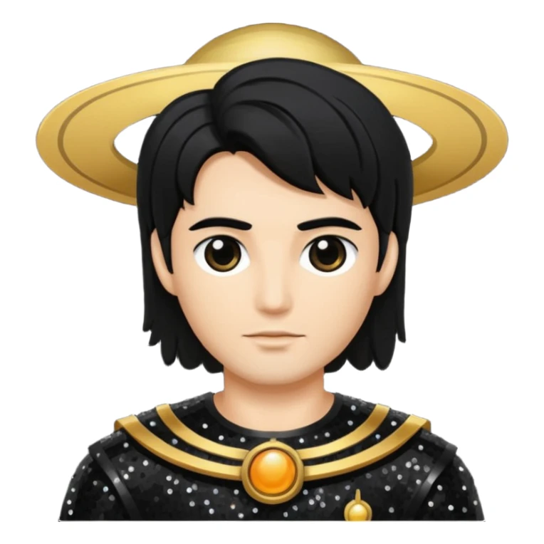 Saturn, God of Time with black hair, black sequin outfit sticker