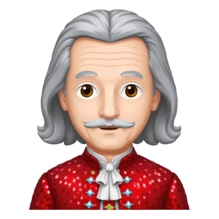 Johann Konrad Dippel (1673-1734) with gray hair, red sequin outfit sticker