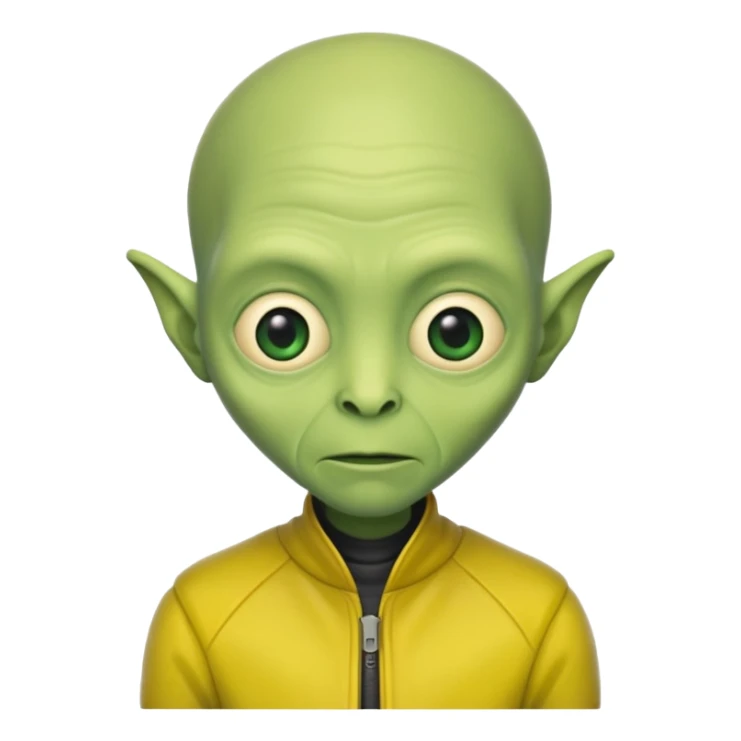 Old Alien with yellow jacket, Half body, no hair. sticker