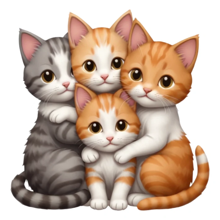 6 tiny kittens cuddling together all different colours, the first one is grey and white, the second is ginger and white and the third is brown tabby and white sticker